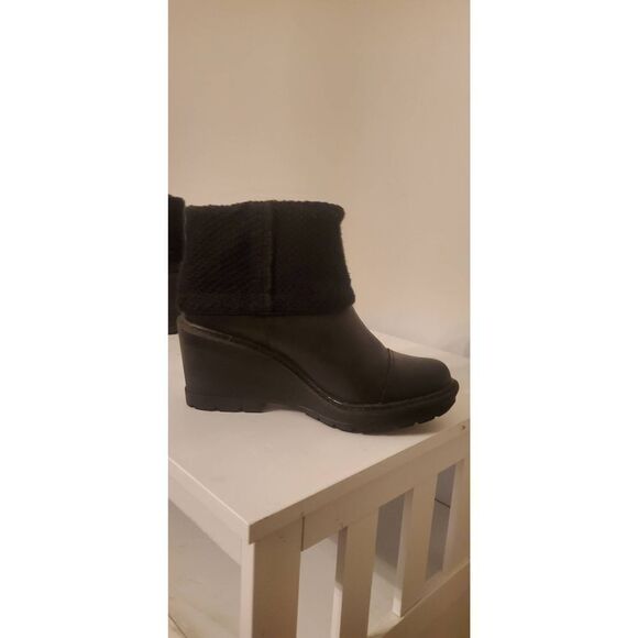 TIMBERLAND Kelli's Black Leather Mid Fold Down Wedge Boots Size 8.5 - Picture 7 of 10